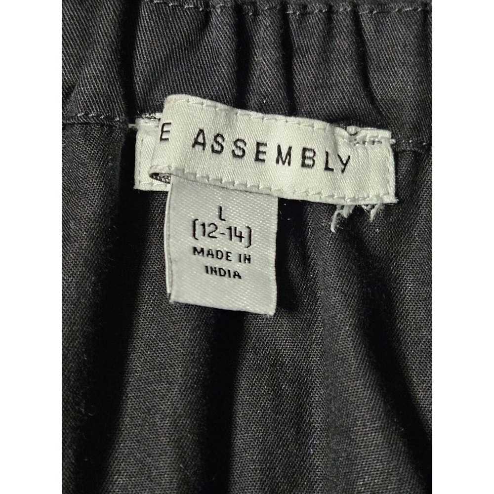 Free Assembly Black Cotton Flutter Sleeve Smocked Waist Dress Size Large 12-14 - Picture 12 of 13